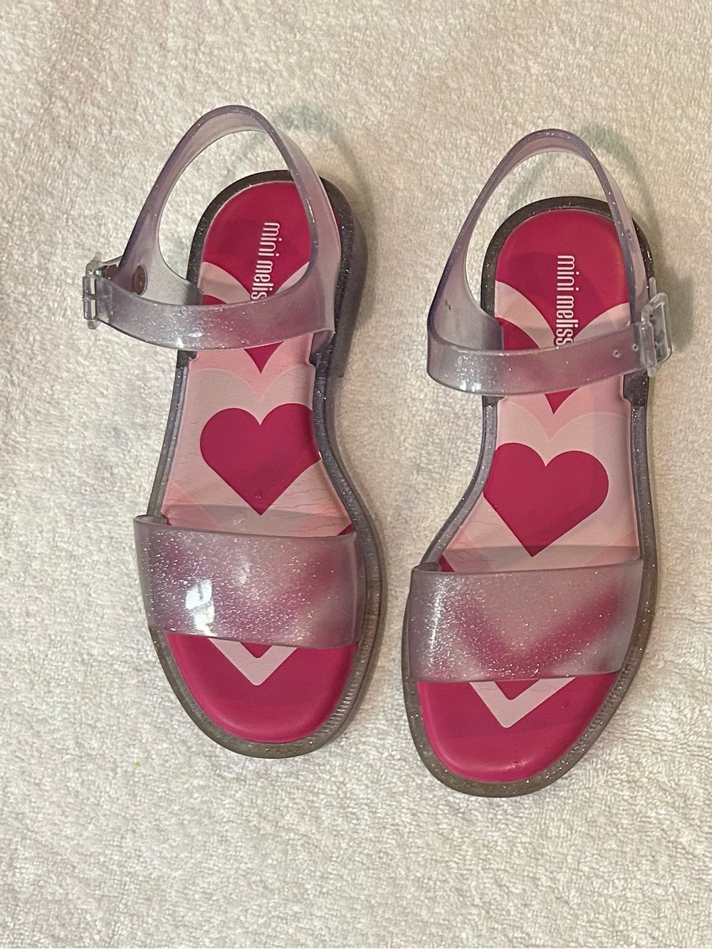 Mini Melissa Pink Glitter Heart Insole Jelly Sandals Size 3